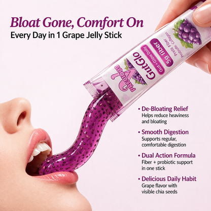 GutGlo Grape Jelly Sticks | 5g Prebiotic Fiber + Probiotic + Collagen |10 Pack