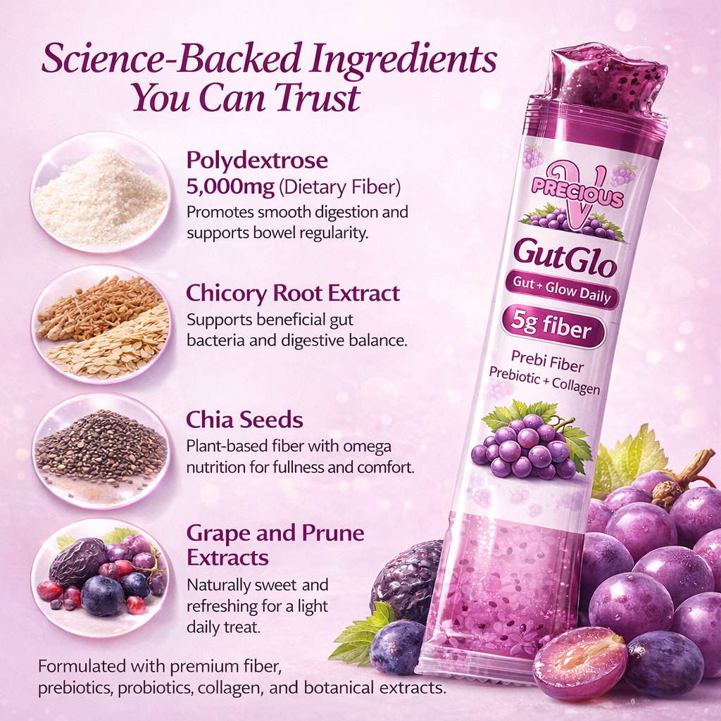 GutGlo Grape Jelly Sticks | 5g Prebiotic Fiber + Probiotic + Collagen |10 Pack